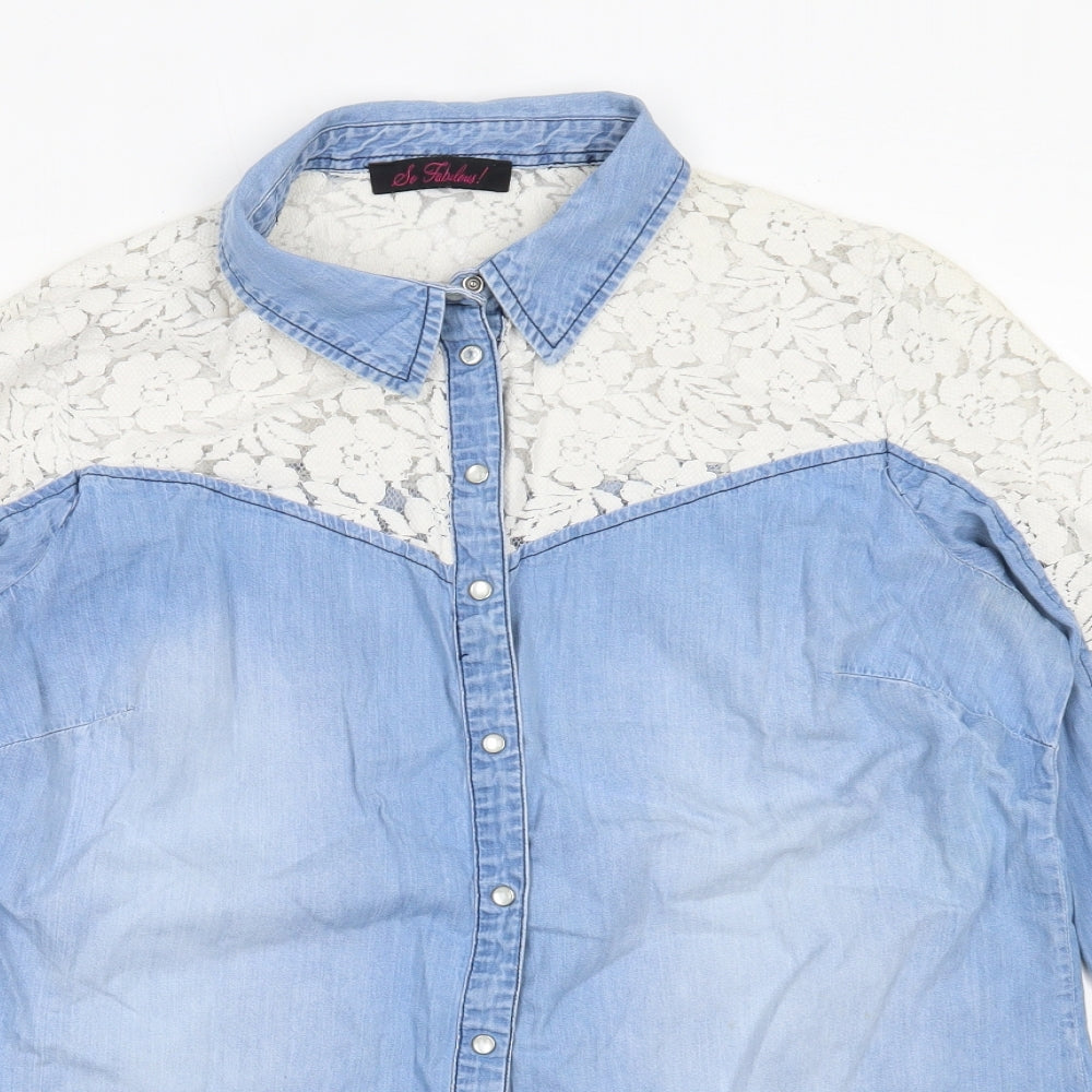 So Fabulous Womens Blue  Cotton Basic Button-Up Size 16 Collared