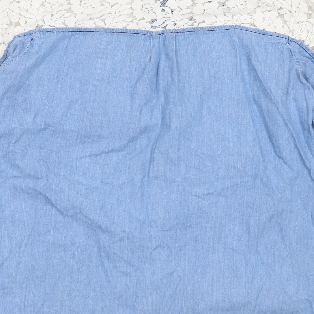 So Fabulous Womens Blue  Cotton Basic Button-Up Size 16 Collared