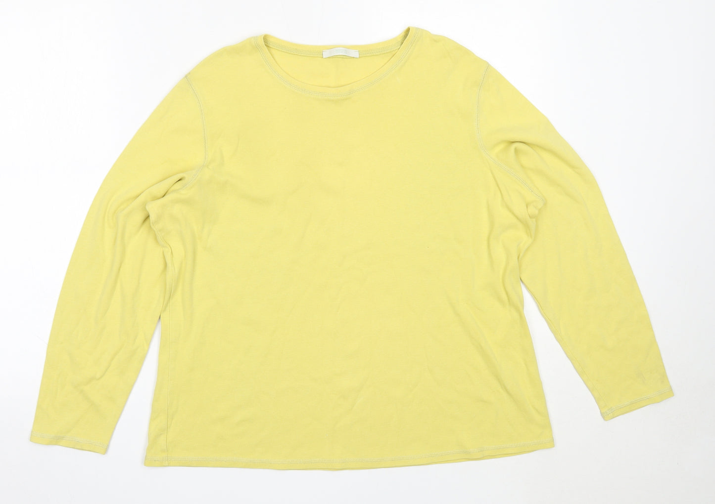 Marks and Spencer Womens Yellow  Cotton Basic T-Shirt Size 22 Round Neck