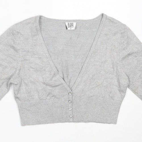 Bay Womens Silver V-Neck  Viscose Cardigan Jumper Size 12