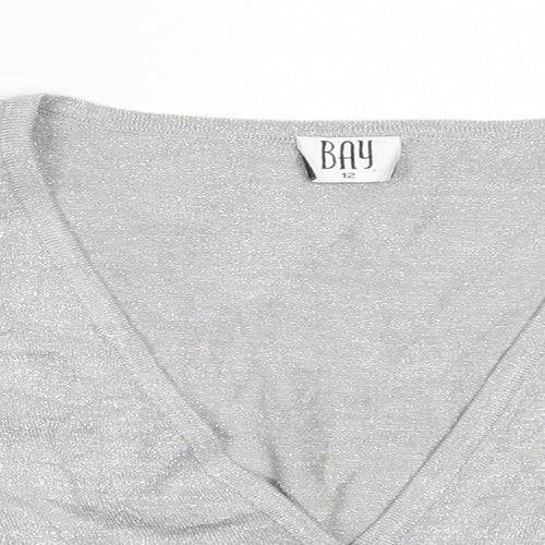 Bay Womens Silver V-Neck  Viscose Cardigan Jumper Size 12