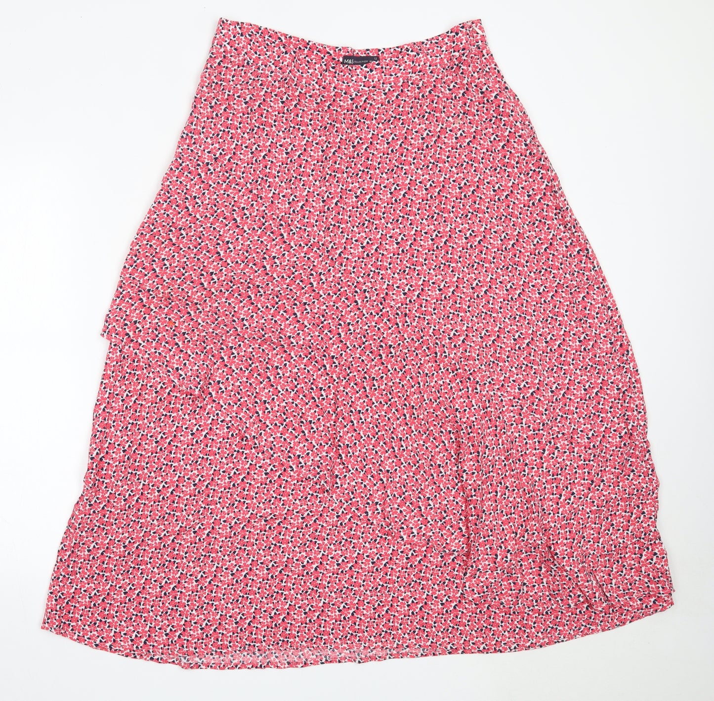 Marks and Spencer Womens Pink Floral Viscose Flare Skirt Size 12