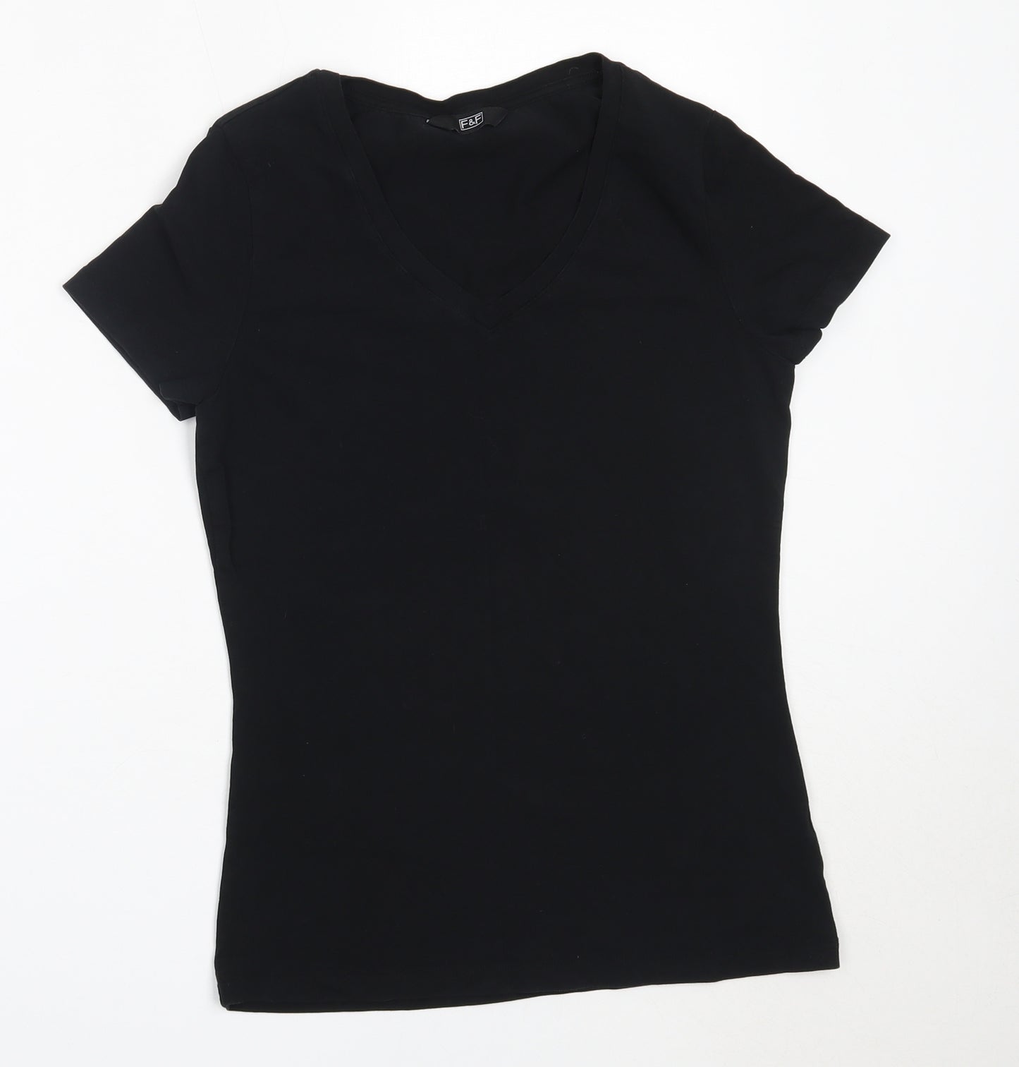 F&F Womens Black  Cotton Basic T-Shirt Size 12 V-Neck