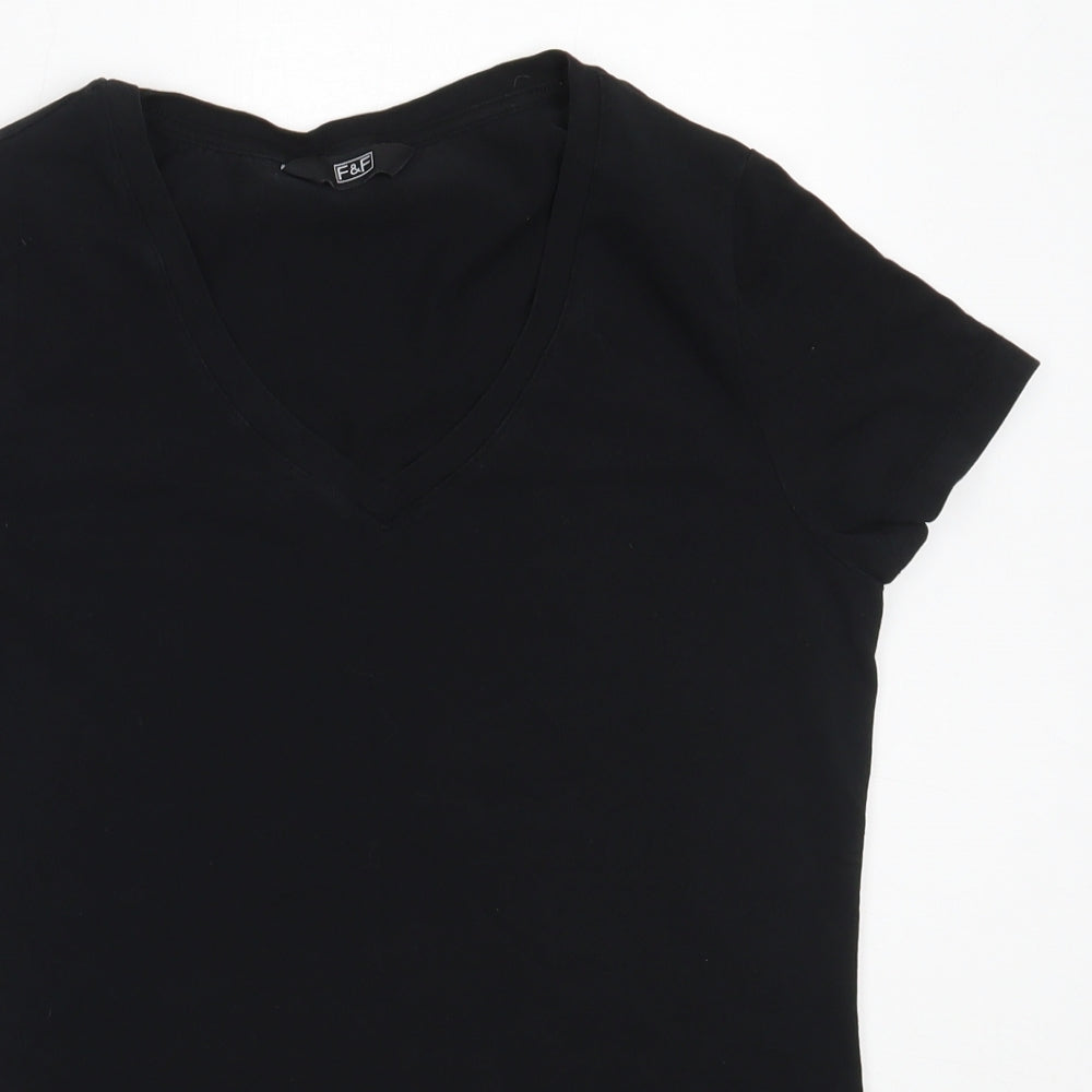 F&F Womens Black  Cotton Basic T-Shirt Size 12 V-Neck