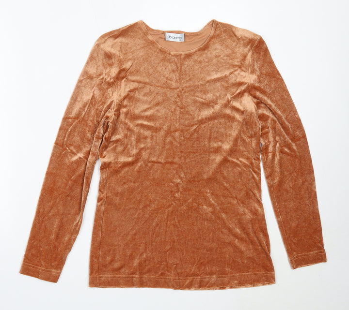 Bianca Womens Orange Round Neck Polyester Pullover Jumper Size 36