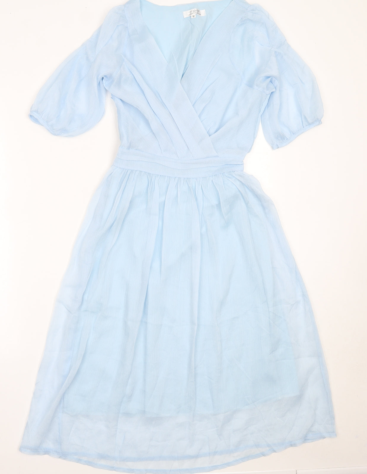 T&T Womens Blue  Polyester Fit & Flare  Size M  V-Neck