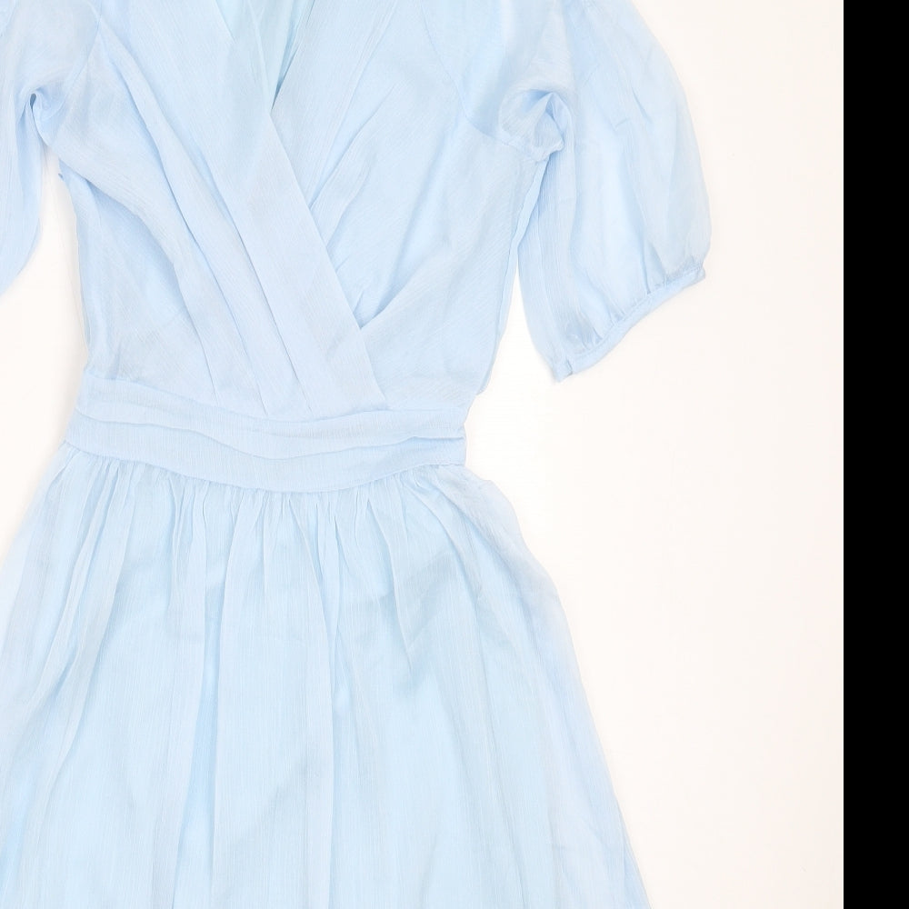 T&T Womens Blue  Polyester Fit & Flare  Size M  V-Neck