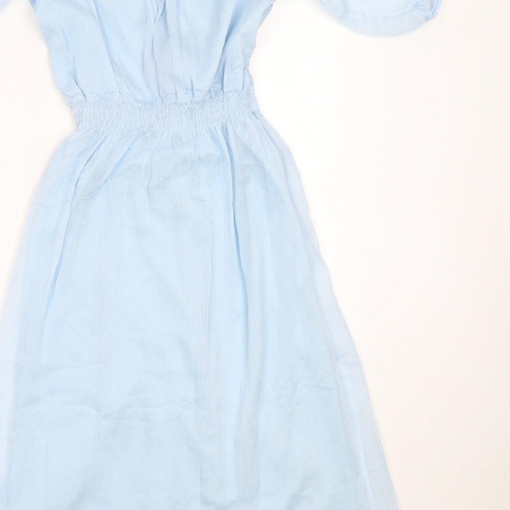 T&T Womens Blue  Polyester Fit & Flare  Size M  V-Neck