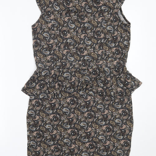 Warehouse Womens Black Paisley Viscose Shift  Size 16  Round Neck