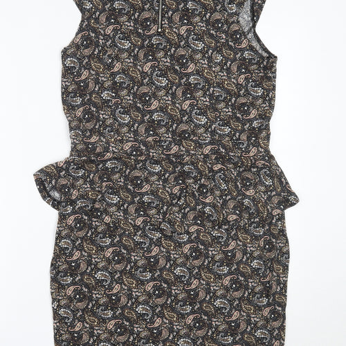 Warehouse Womens Black Paisley Viscose Shift  Size 16  Round Neck