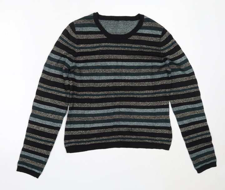 Oasis Womens Black Round Neck Striped Viscose Pullover Jumper Size M