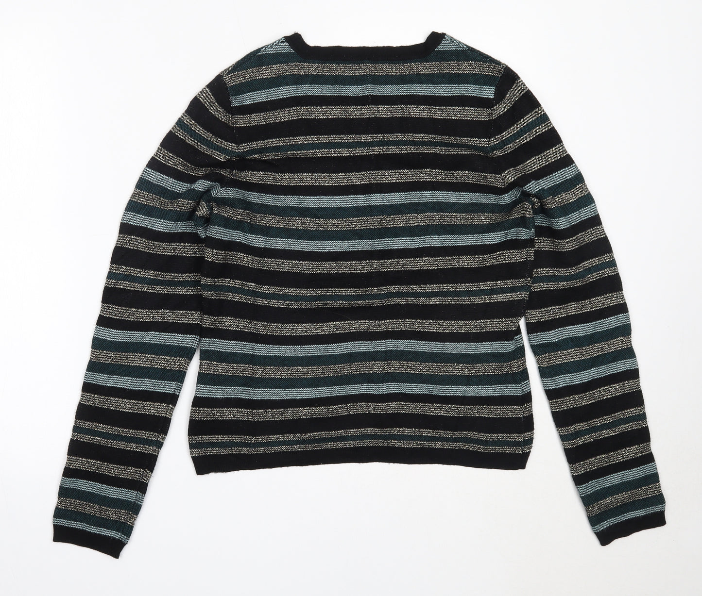 Oasis Womens Black Round Neck Striped Viscose Pullover Jumper Size M