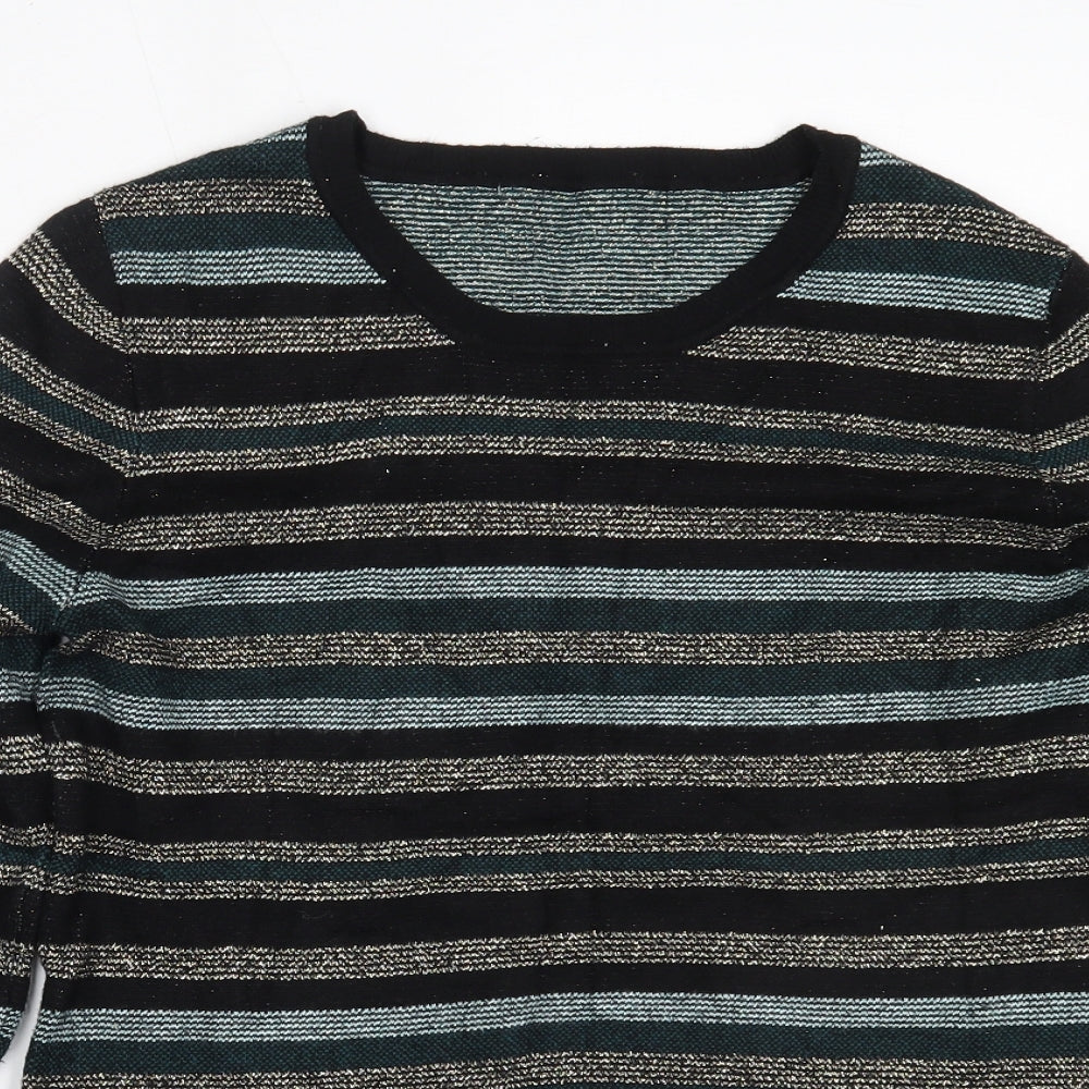 Oasis Womens Black Round Neck Striped Viscose Pullover Jumper Size M