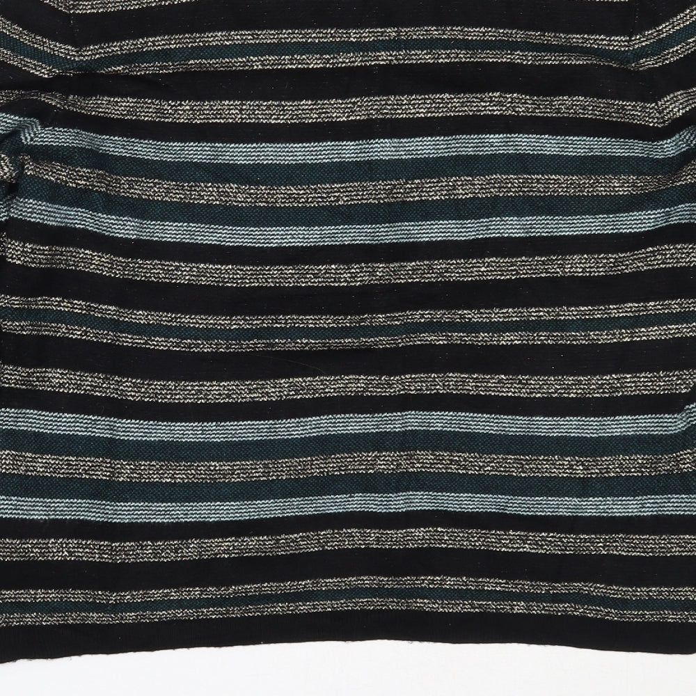 Oasis Womens Black Round Neck Striped Viscose Pullover Jumper Size M
