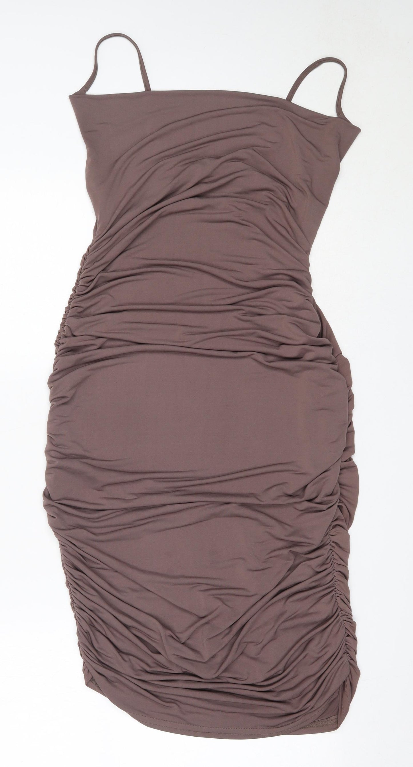 Boohoo Womens Brown  Polyester Bodycon  Size 14  Round Neck