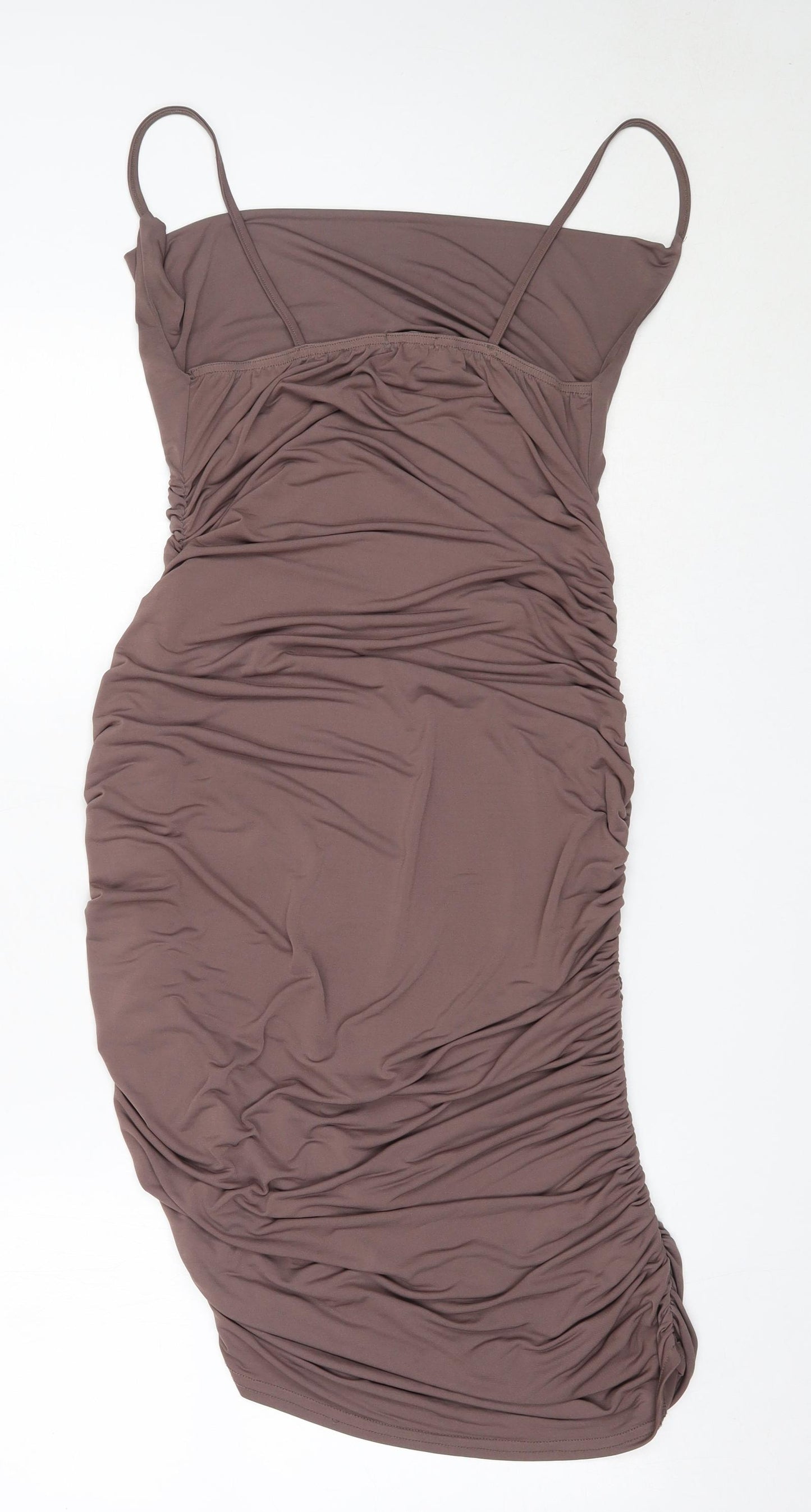 Boohoo Womens Brown  Polyester Bodycon  Size 14  Round Neck