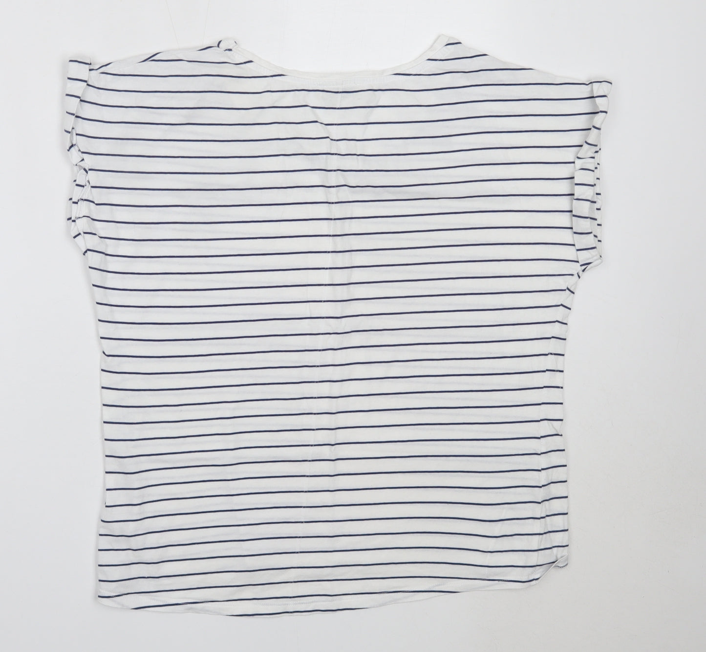 Papaya Womens White Striped Cotton Basic T-Shirt Size M Round Neck