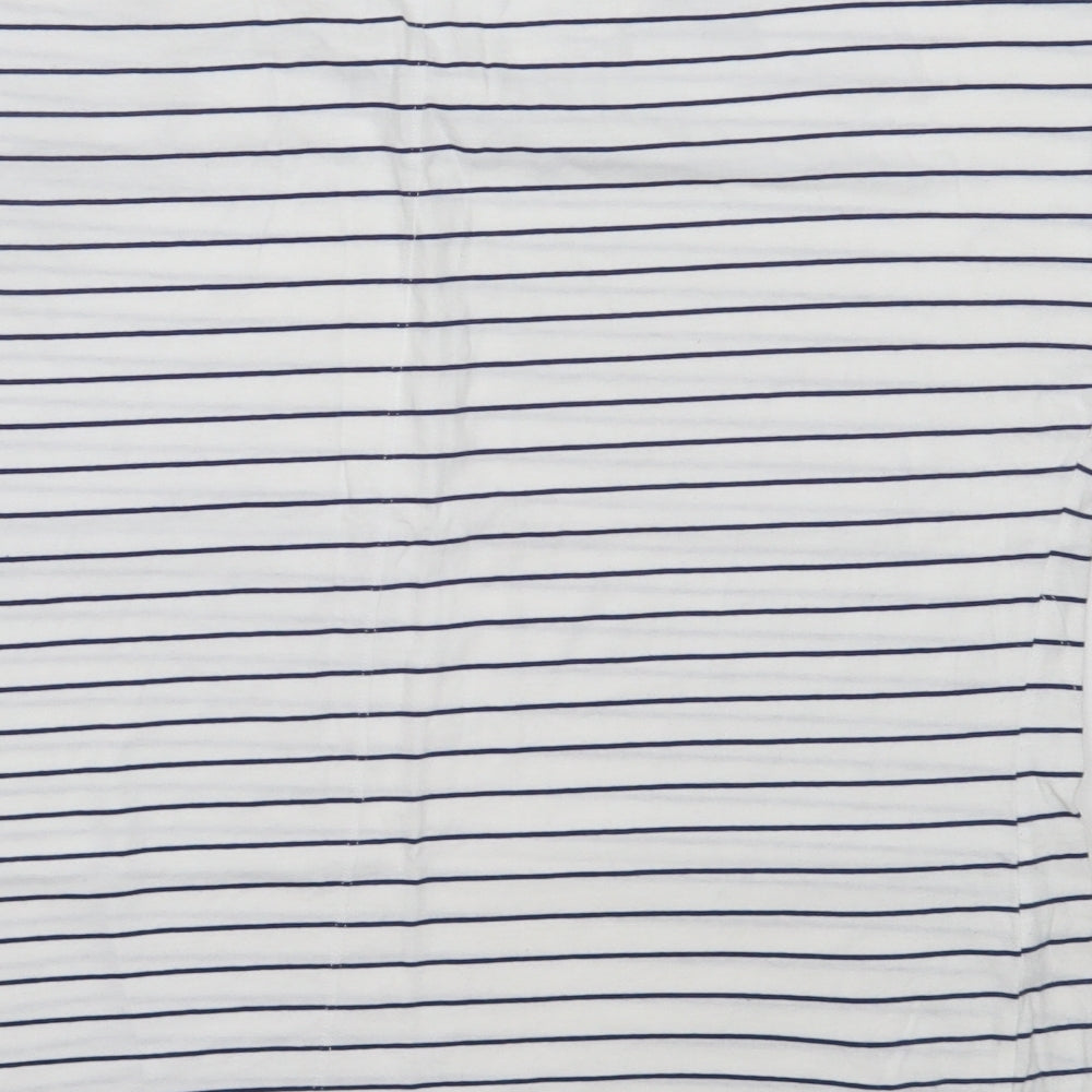 Papaya Womens White Striped Cotton Basic T-Shirt Size M Round Neck