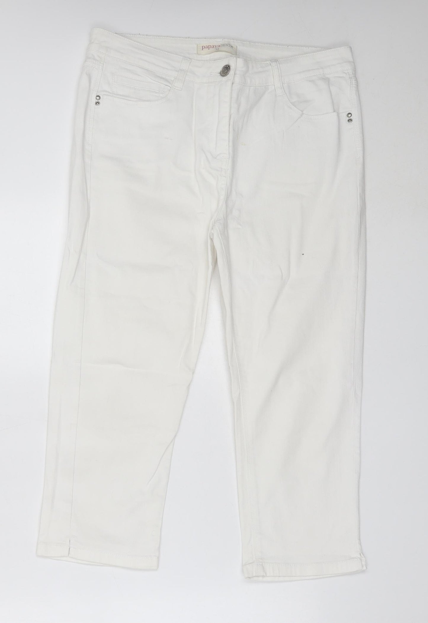 Papaya Womens White  Cotton Cropped Jeans Size 14 L21.5 in Regular