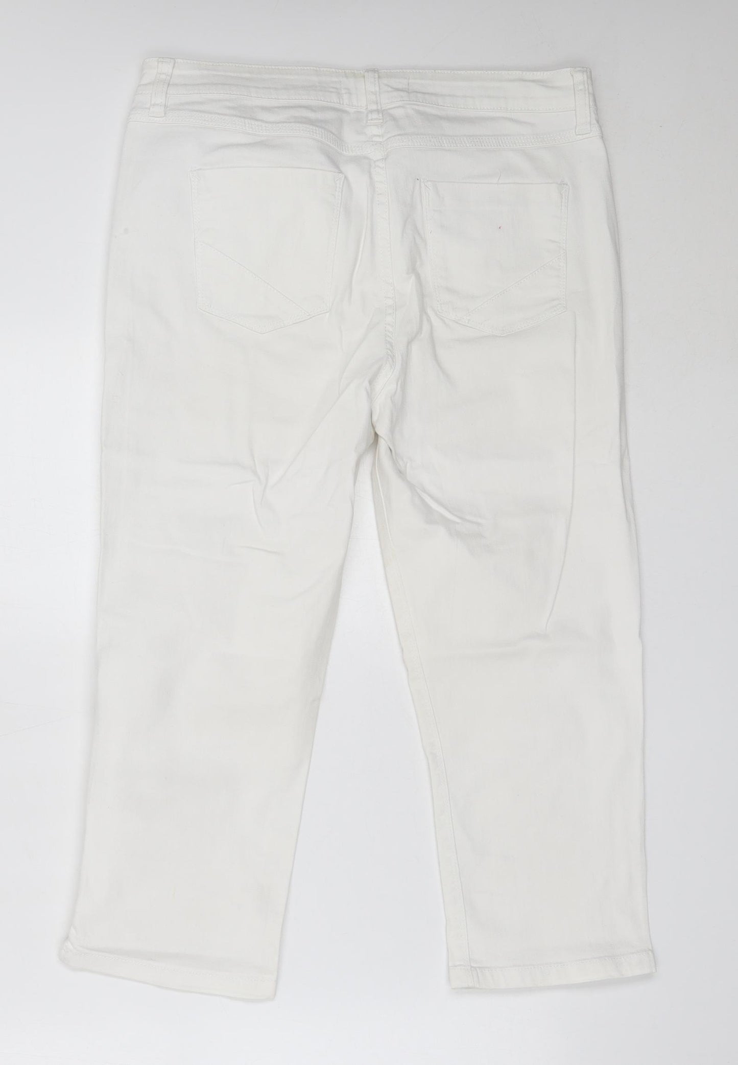Papaya Womens White  Cotton Cropped Jeans Size 14 L21.5 in Regular
