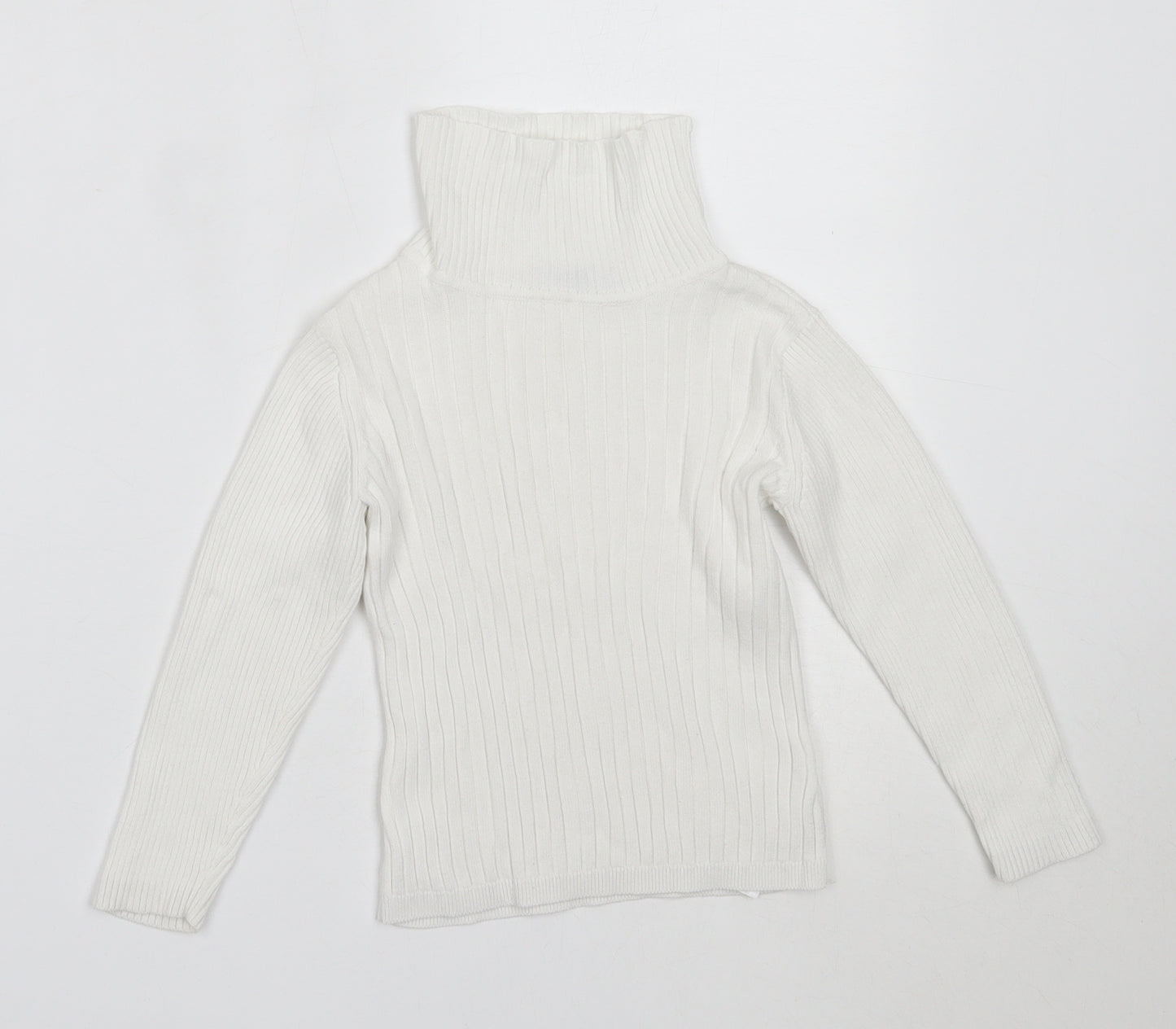 George Girls White Roll Neck  Cotton Pullover Jumper Size 3-4 Years