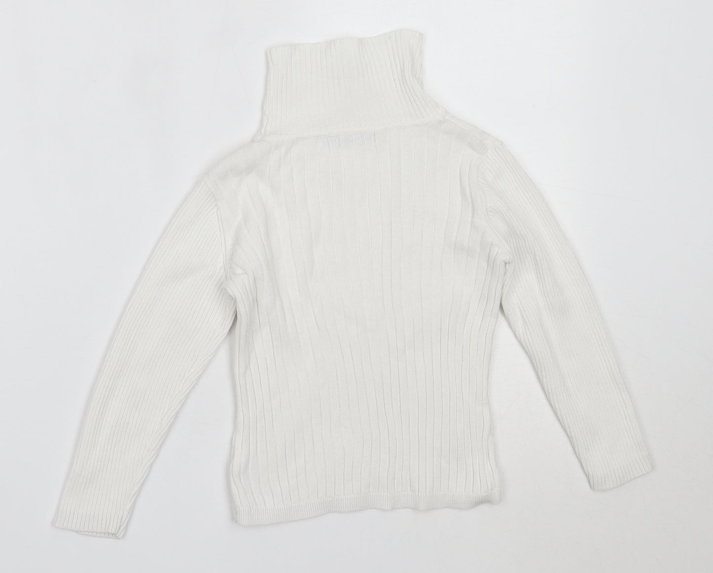 George Girls White Roll Neck  Cotton Pullover Jumper Size 3-4 Years