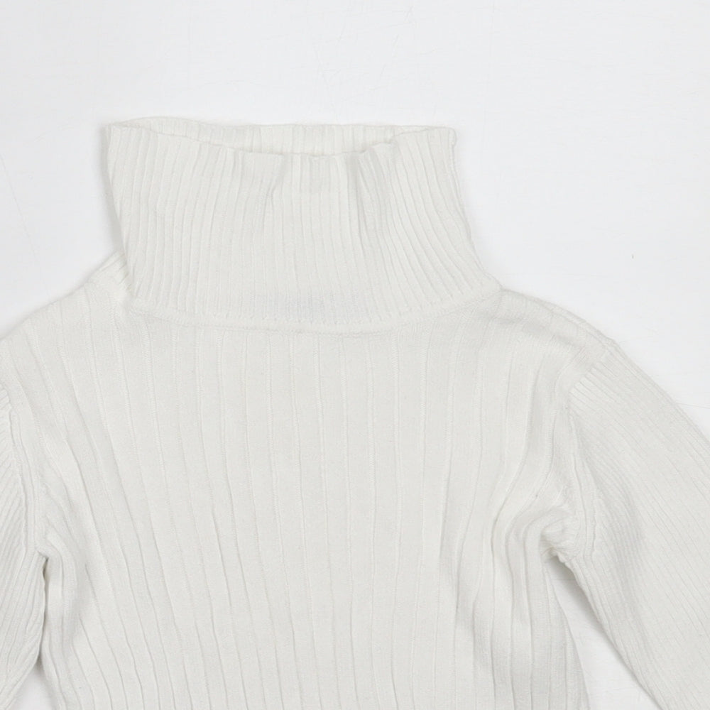 George Girls White Roll Neck  Cotton Pullover Jumper Size 3-4 Years