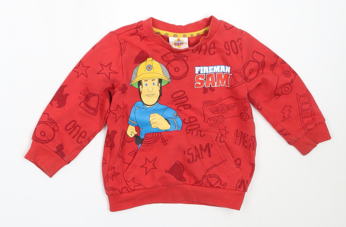 F&F Boys Red  Cotton Pullover Jumper Size 18-24 Months   - Fireman sam