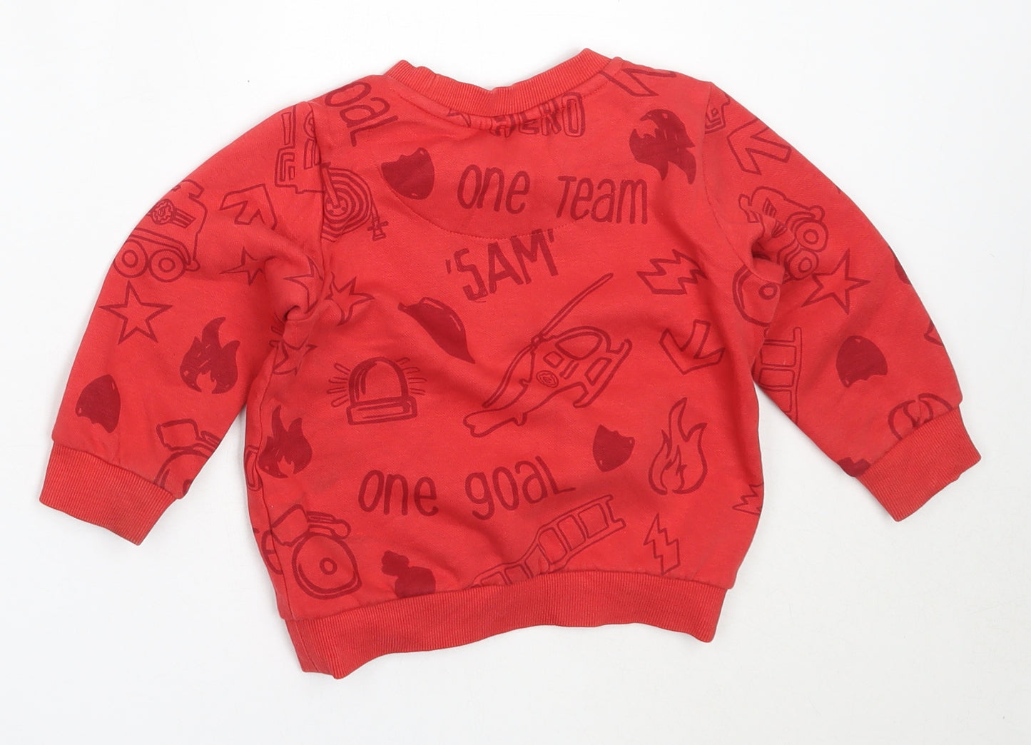 F&F Boys Red  Cotton Pullover Jumper Size 18-24 Months   - Fireman sam