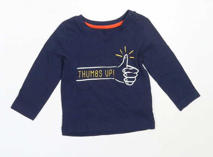 Mini Rebel Boys Blue  Cotton Basic T-Shirt Size 6-9 Months Round Neck