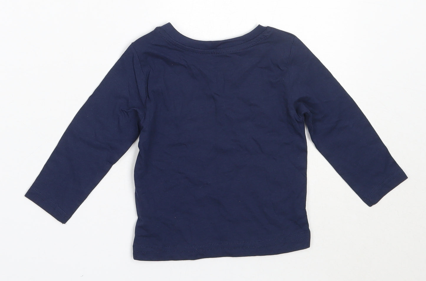 Mini Rebel Boys Blue  Cotton Basic T-Shirt Size 6-9 Months Round Neck