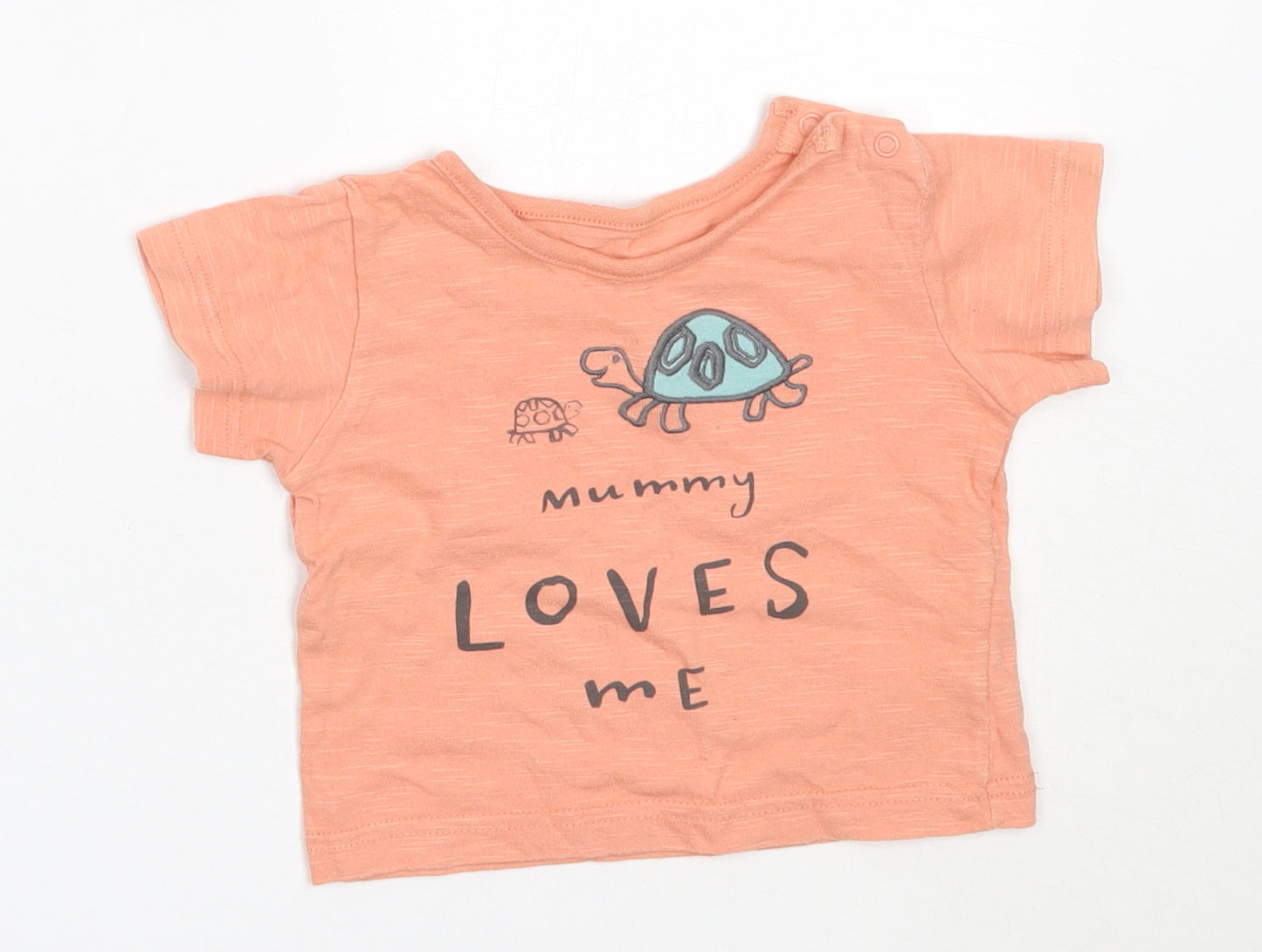Marks and Spencer Girls Orange  Cotton Basic T-Shirt Size 6-9 Months Round Neck