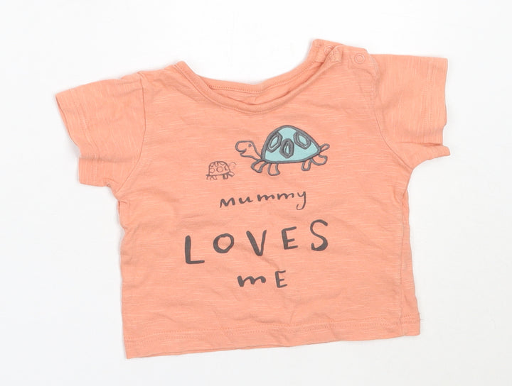 Marks and Spencer Girls Orange  Cotton Basic T-Shirt Size 6-9 Months Round Neck