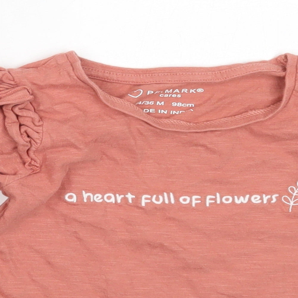 Primark Girls Pink  Cotton Basic T-Shirt Size 2-3 Years Round Neck