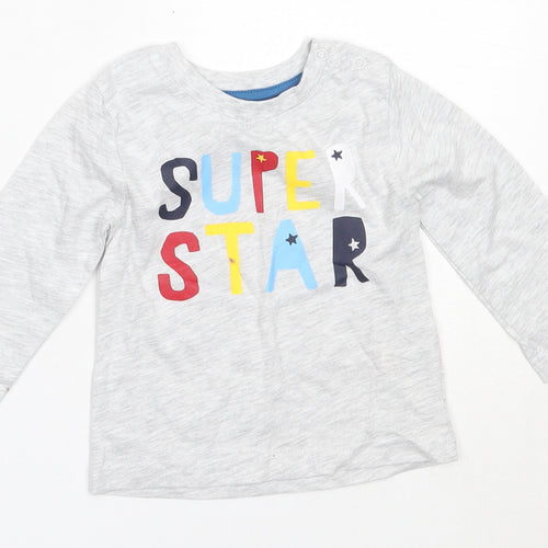 Primark Boys Grey  Cotton Basic T-Shirt Size 6-9 Months Round Neck