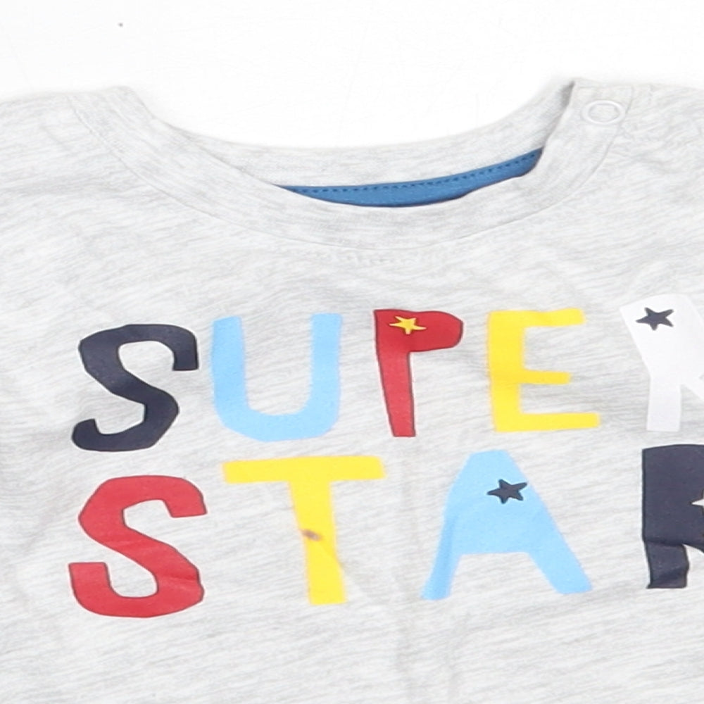 Primark Boys Grey  Cotton Basic T-Shirt Size 6-9 Months Round Neck