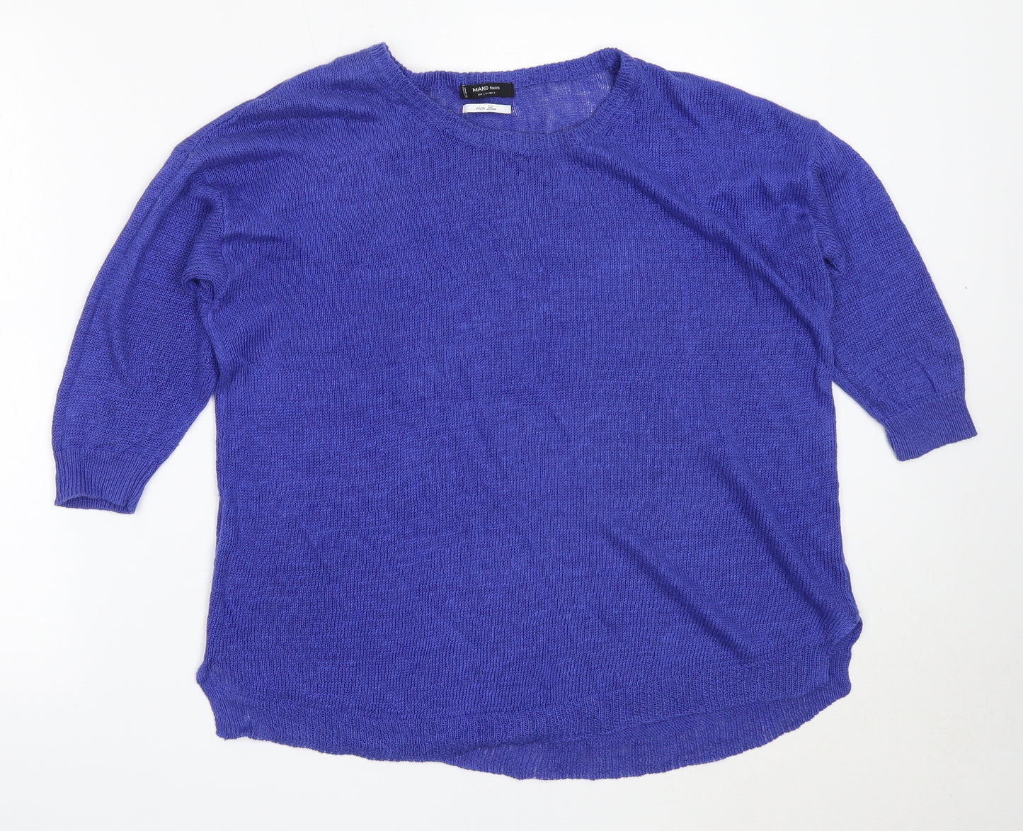 Mango Womens Blue Round Neck  Linen Pullover Jumper Size L