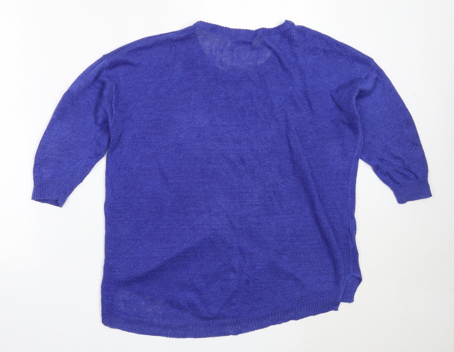 Mango Womens Blue Round Neck  Linen Pullover Jumper Size L