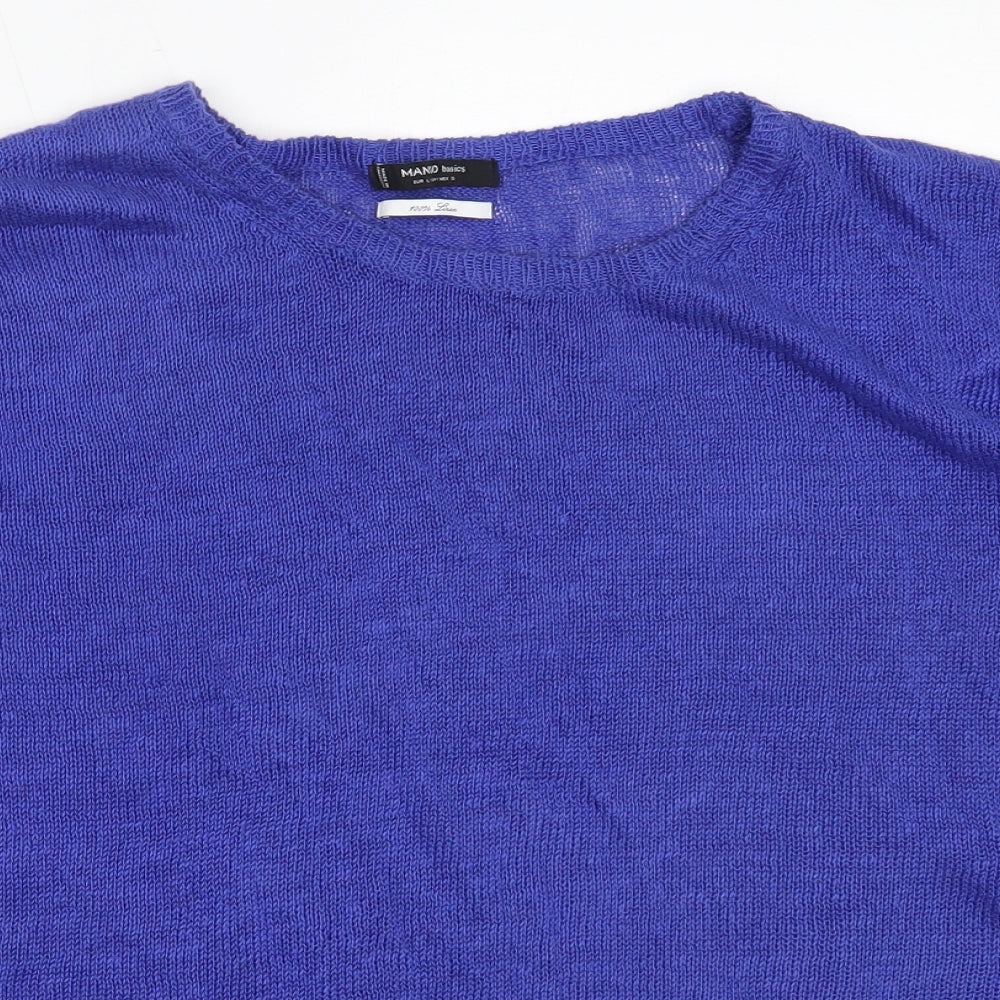 Mango Womens Blue Round Neck  Linen Pullover Jumper Size L