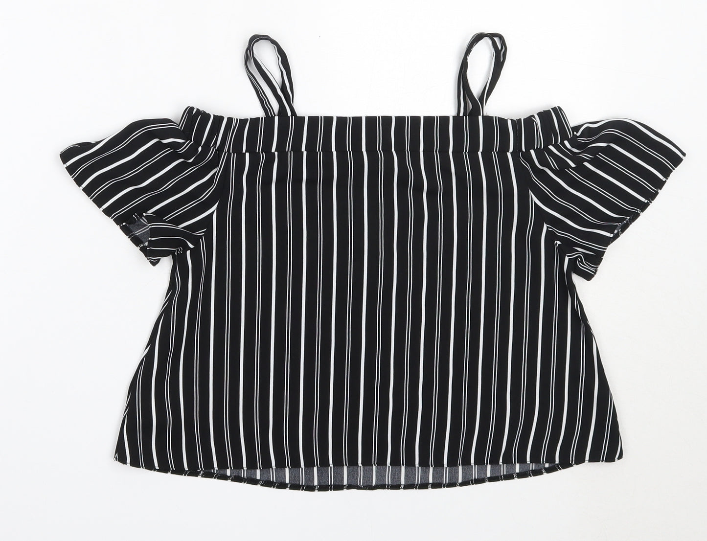 Primark Girls Black Striped Polyester Basic Blouse Size 8-9 Years Off the Shoulder