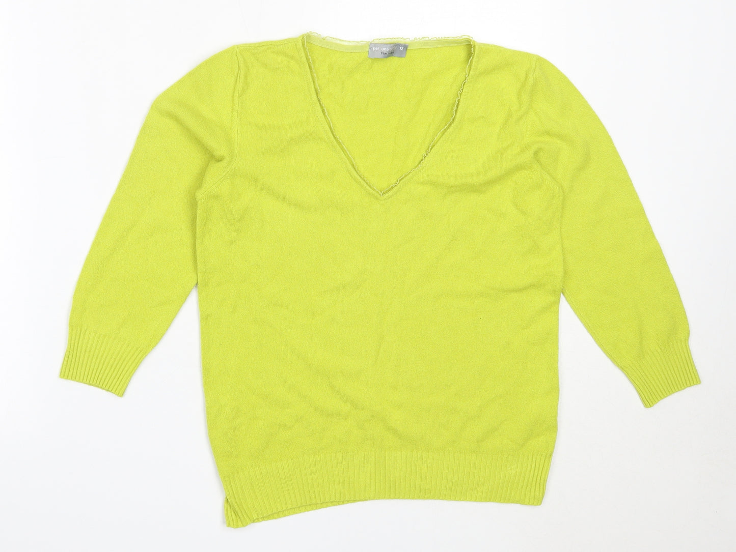Per Una Womens Green V-Neck  Viscose Pullover Jumper Size 12