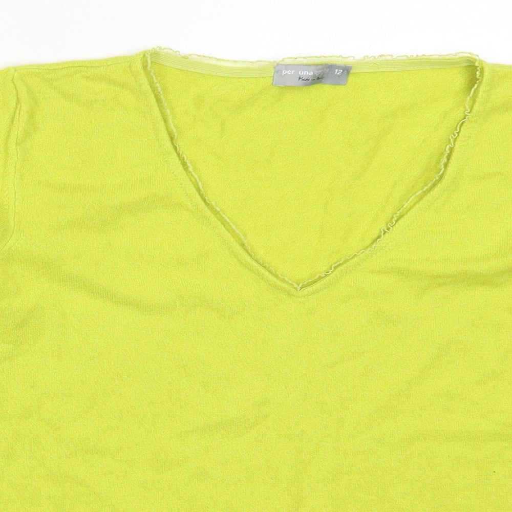 Per Una Womens Green V-Neck  Viscose Pullover Jumper Size 12
