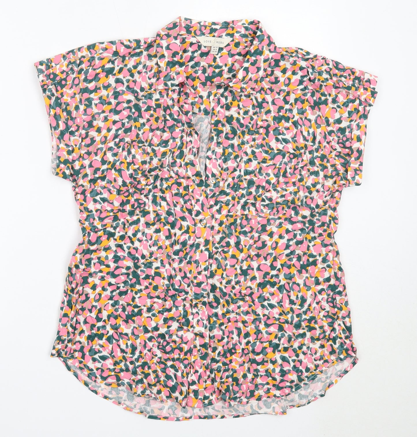 Love Roses Womens Pink  Viscose Basic Button-Up Size 12 Collared