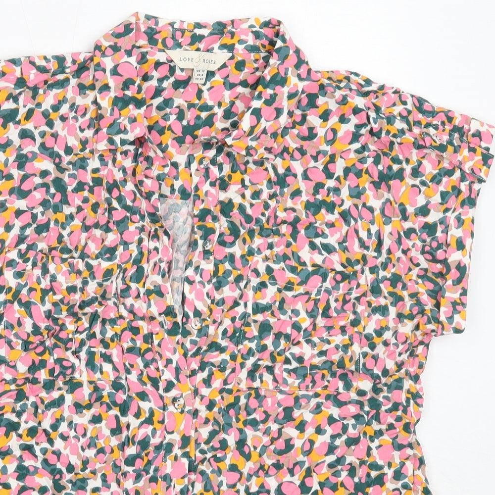 Love Roses Womens Pink  Viscose Basic Button-Up Size 12 Collared