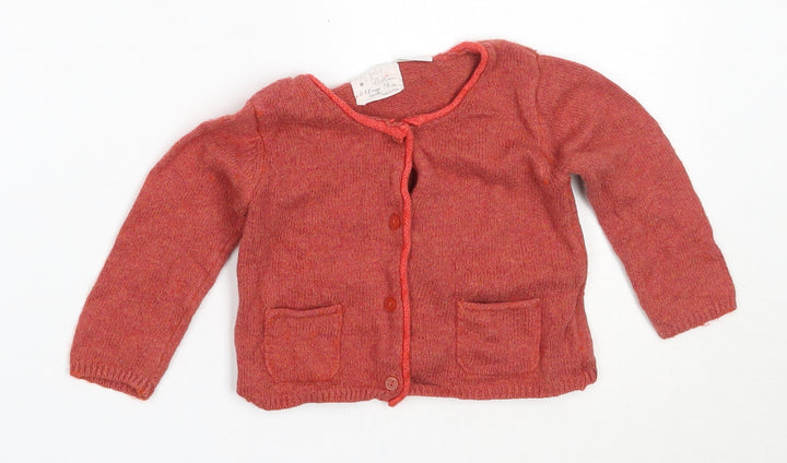 Zara Girls Red Cotton Cardigan Jumper Size 9-12 Months