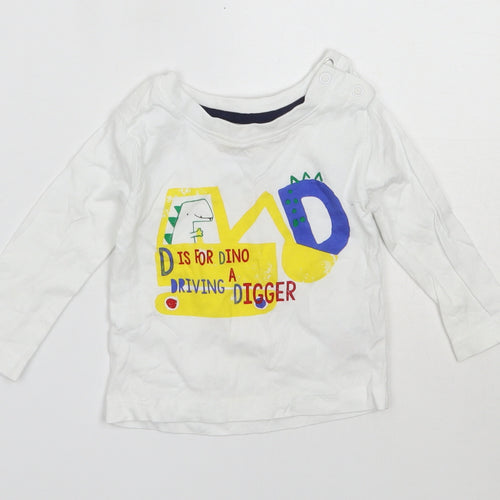 Mini Rebel Boys White  Cotton Basic T-Shirt Size 6-9 Months Round Neck