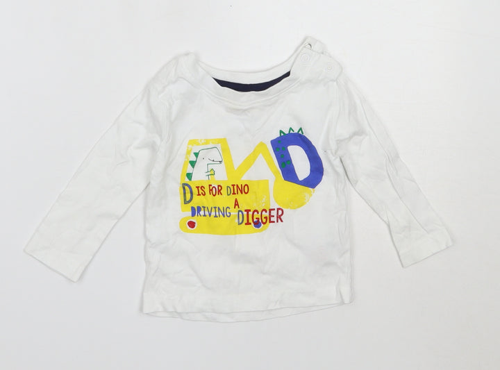 Mini Rebel Boys White  Cotton Basic T-Shirt Size 6-9 Months Round Neck