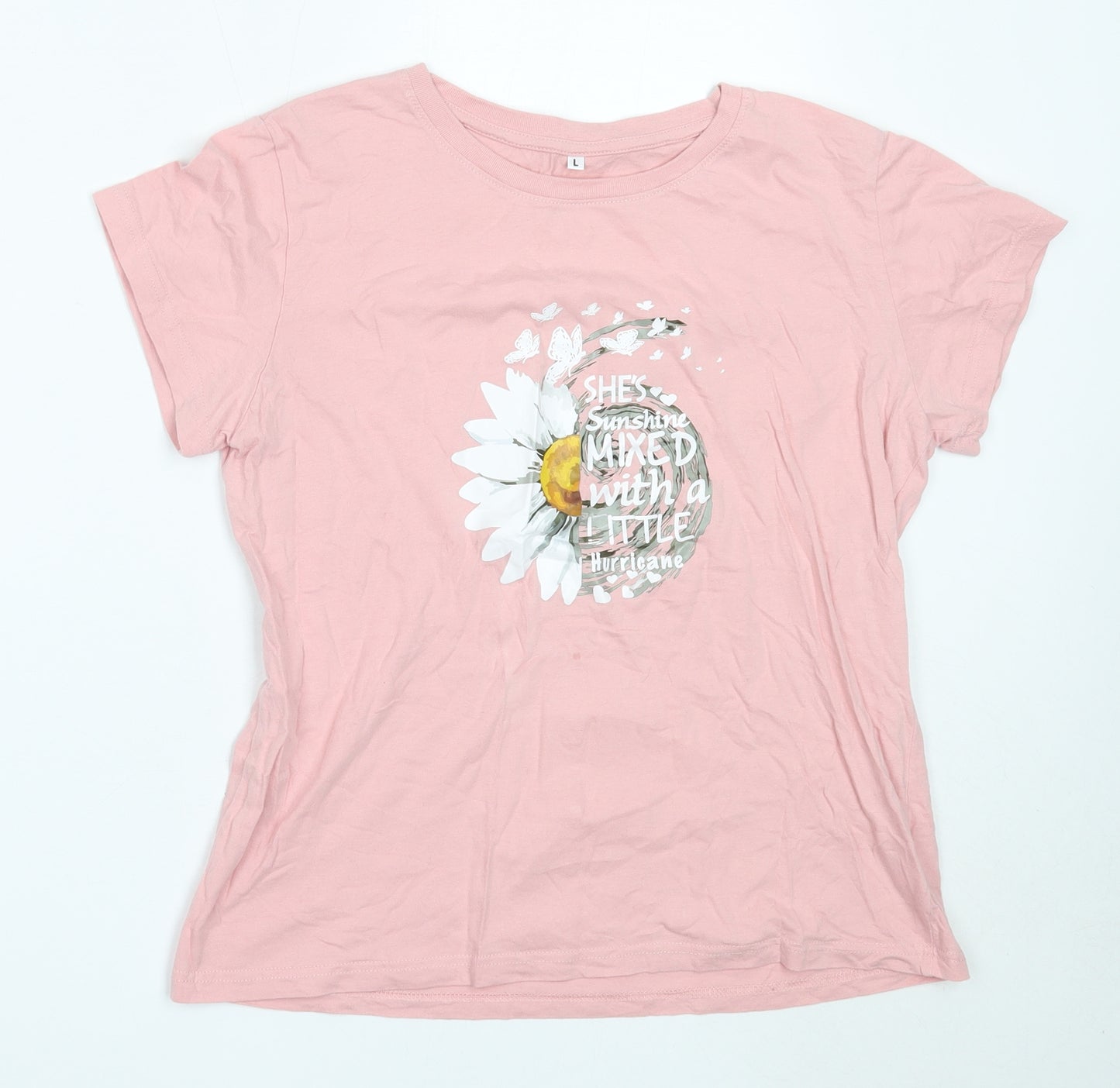 SheIn Womens Pink  Cotton Basic T-Shirt Size L Round Neck