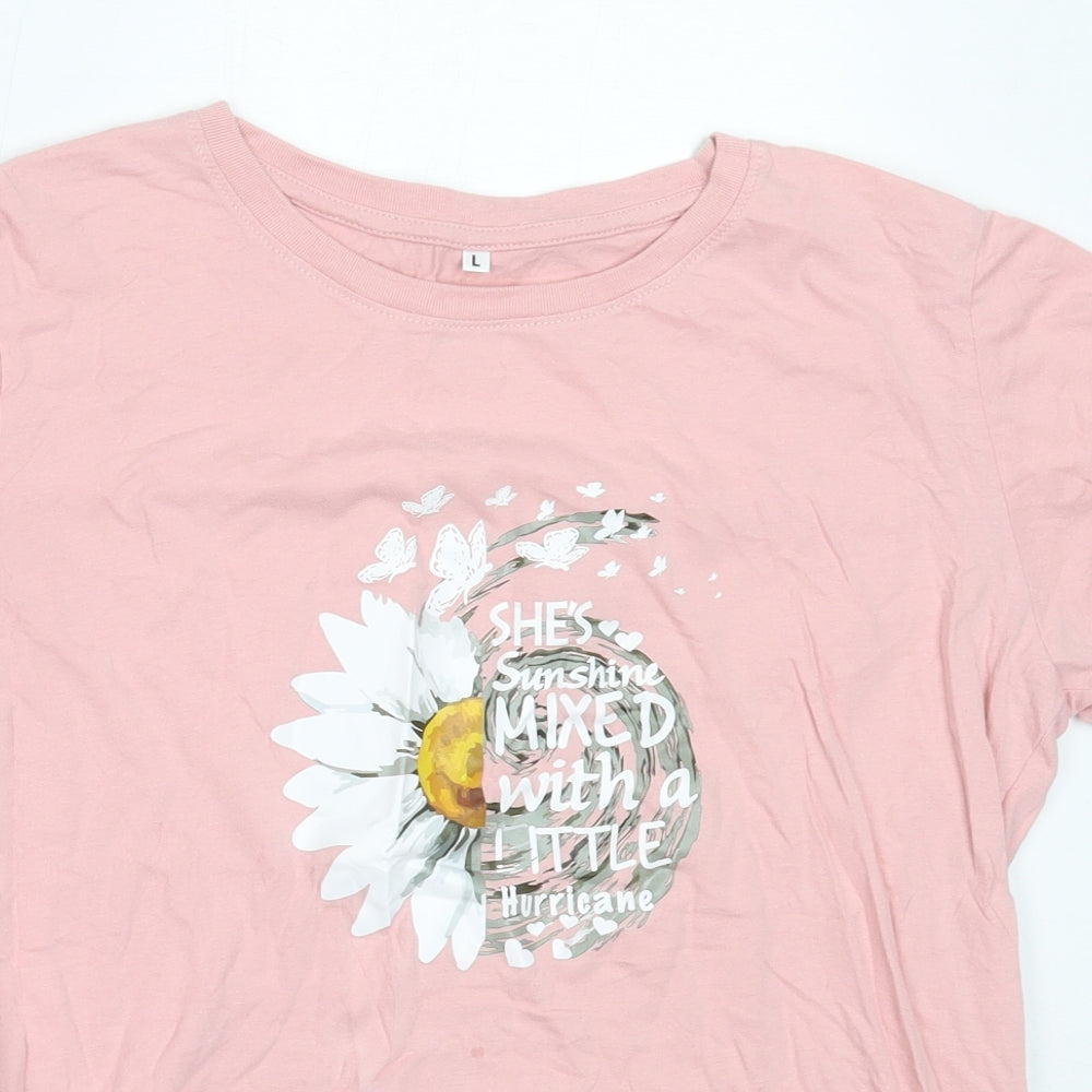 SheIn Womens Pink  Cotton Basic T-Shirt Size L Round Neck
