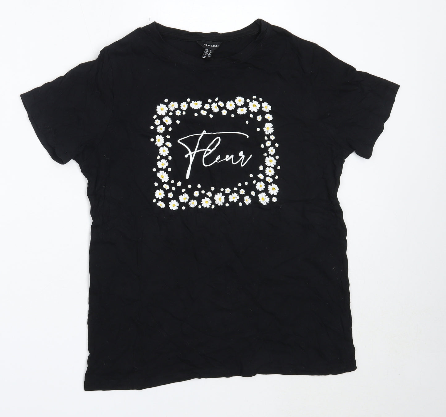 New Look Womens Black  Cotton Basic T-Shirt Size 12 Round Neck